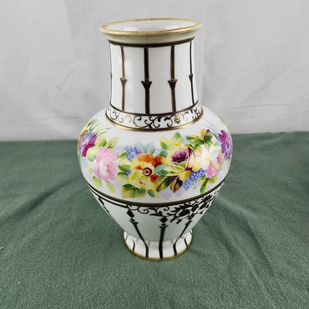 Nippon Hand-Painted Vase Morimura Brothers Floral w/ Vertical Accents
